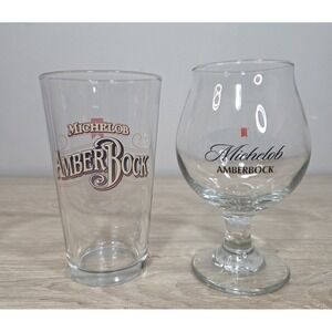 Michelob Amber Bock Glass Set Pint Glass and Tulip Glass